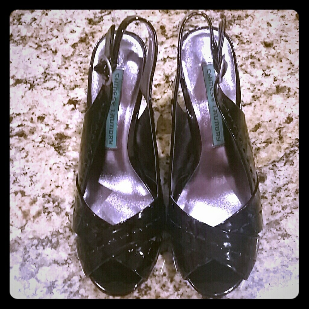Chinese Laundry black patent leather heels.